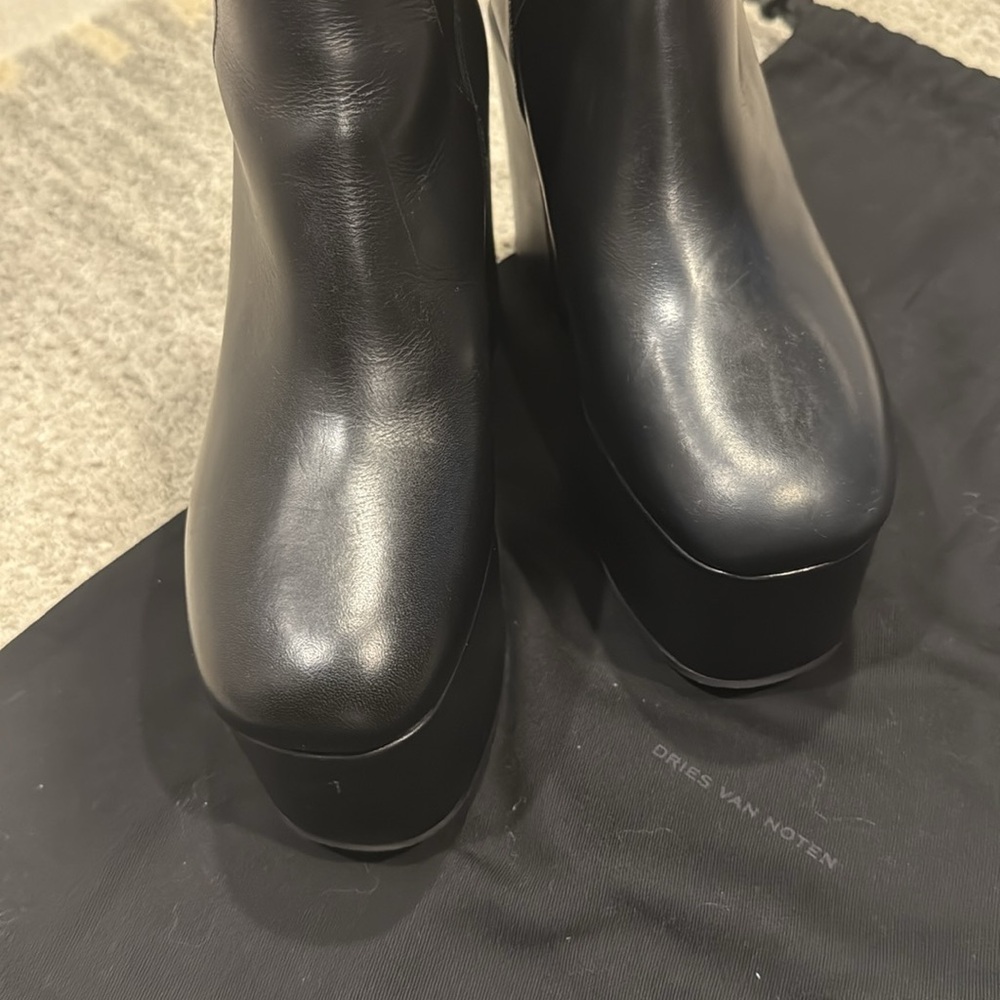 Dries Van Noten Women's Black Leather Platform Boots Size 39 1/2 - Picture 7 of 8